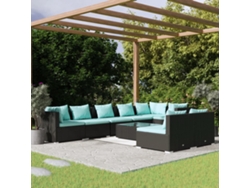 Conjunto de jardín de 9 piezas con cojines, mimbre sintético negro, DKD Home Decor