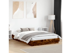 Estructura De Cama Con Luces Led Roble Ahumado 140x200 Cm