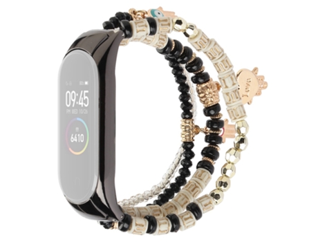 Correa de aleación de aluminio bohemio con cuentas para Women For Xiaomi Mi Band 3/4 - negro