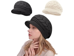 2 Gorros Femeninos De Punto Negro Forrados De Terciopelo, Boina, Térmico Otoño/invierno