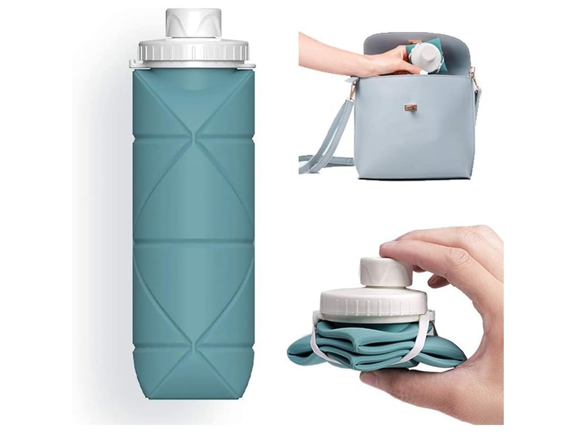 Botella de agua plegable Rebe, fabricada en silicona a prueba de fugas, libre de BPA, 591 ml (20 oz), verde oscuro, ideal para el gimnasio, acampada, senderismo, viajes y deportes.