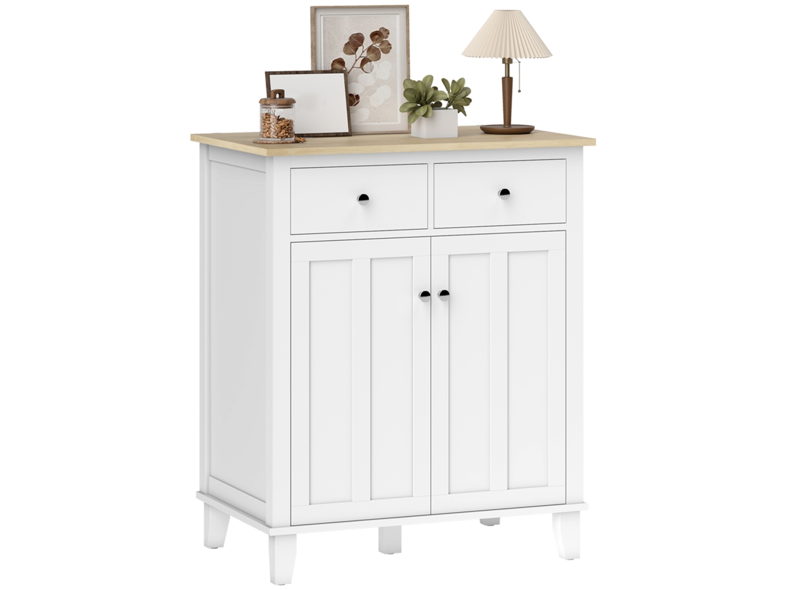 Aparador/mueble De Almacenamiento Para Cocina, Dormitorio, Salón U Oficina Con 2 Puertas Y 2 Cajones, 76 X 48 X 91 Cm, Blanco