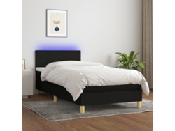 Cama Box Spring Colchón Y Luces Led Tela Negro 80x200 Cm