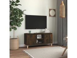 Mueble de Armario Tv Patas Madera Maciza 103,5X35X50Cm Roble Ahumado