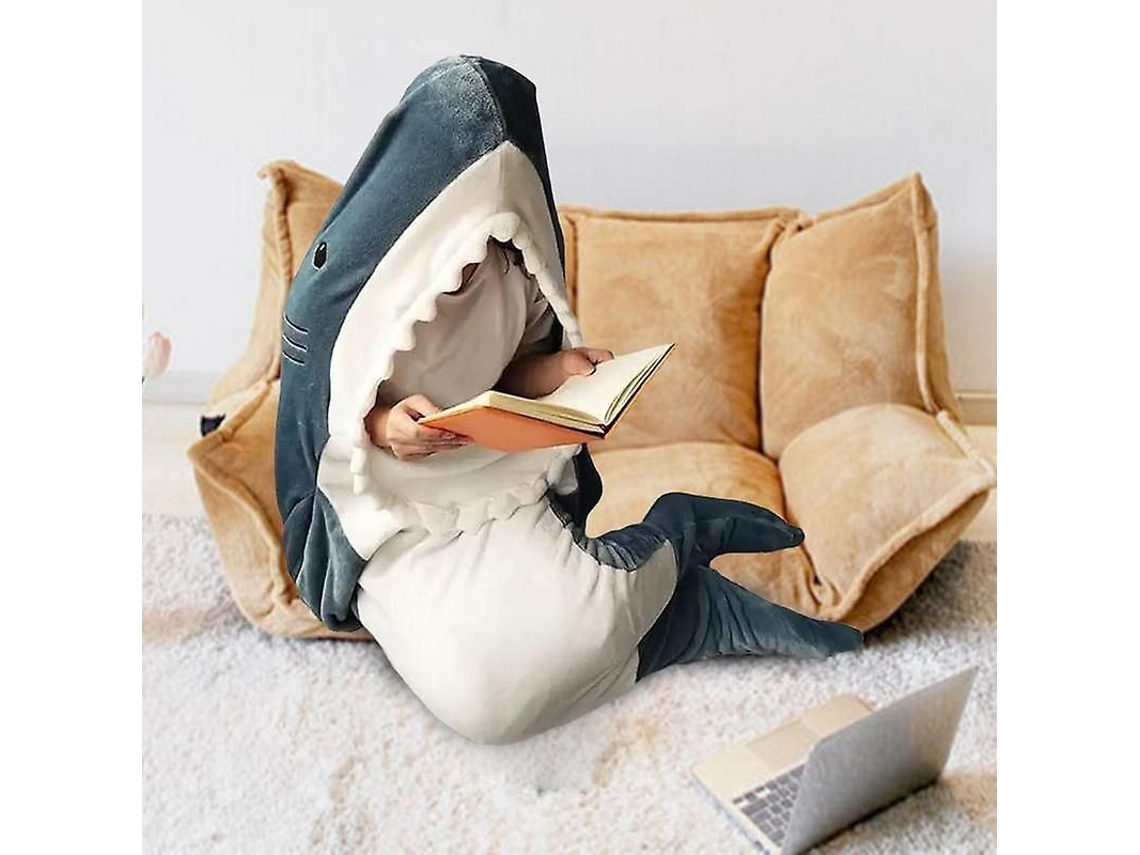 Manta Portátil Con Forma De Tiburón, Franela Ultrasuave, Sudadera Para Dormir Con Capucha Y Cola Peluda Para Mayor Calidez.