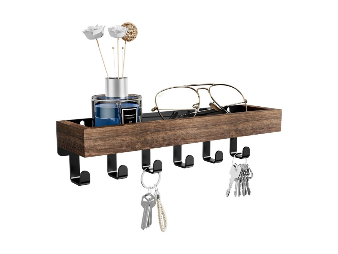 Estante de pared de madera para llaves, organizador para dormitorio, con múltiples estantes Tommy01