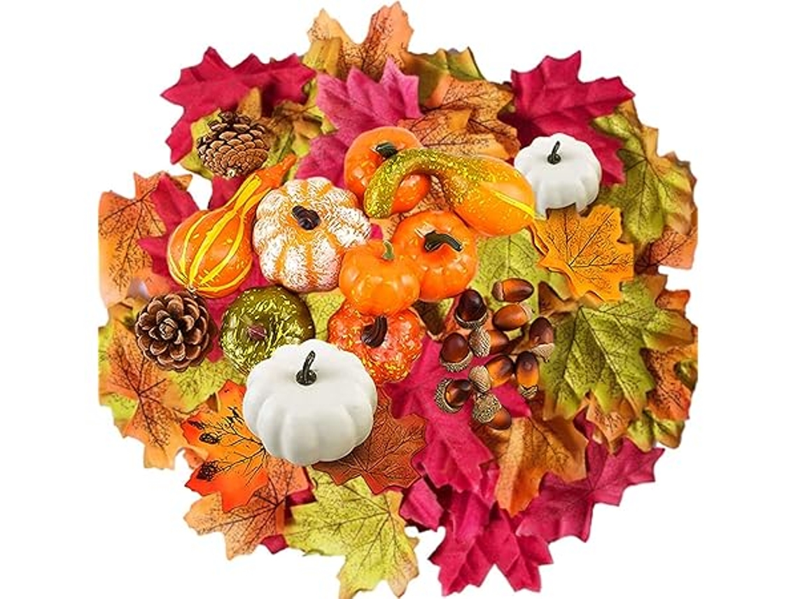 Juego de decoración otoñal con 126 piezas, incluyendo calabazas artificiales, ideal para Halloween y para la mesa del comedor, ergonómico, ...