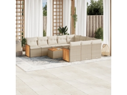 Conjunto de sofá de jardín de 11 piezas con cojines, mimbre sintético beige, DKD Home Decor