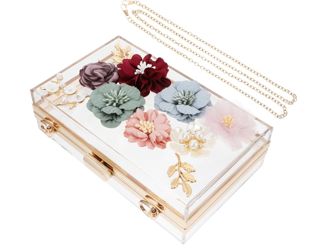 Clutch De Casamento Elegante Em Acrílico Com Estampa Floral, Ideal Para Banquetes E Coquetéis.