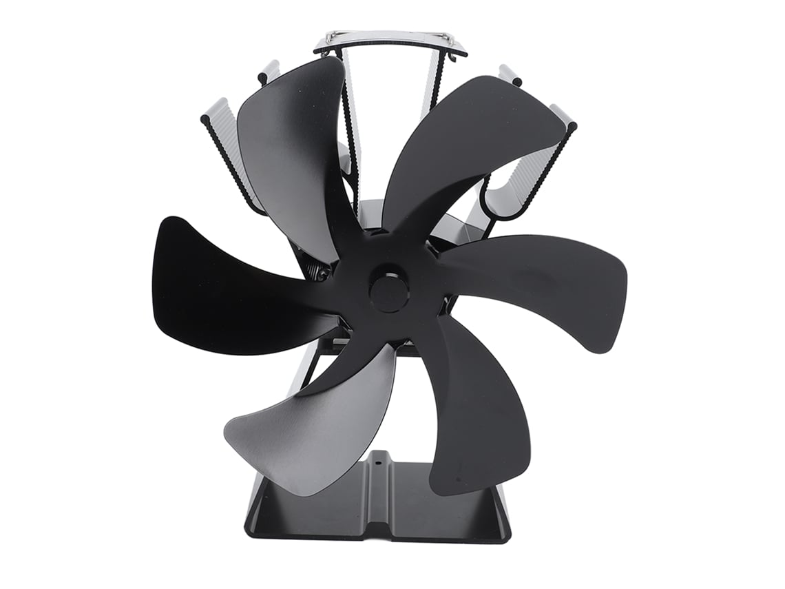 Ventilador De Sobremesa Con 6 Aspas Termocalentadas Para Chimeneas De Leña Y Pellets, Fabricado En Aleación De Aluminio Negro.