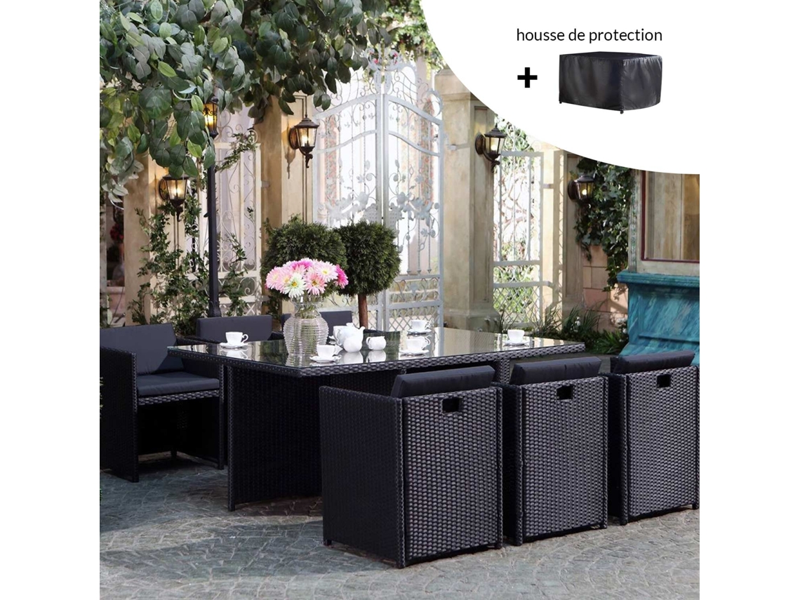 Miami 6 Noir/noir Housse De Protection Conjunto De Muebles De Jardín 6 Plazas Negro/negro Funda Protectora