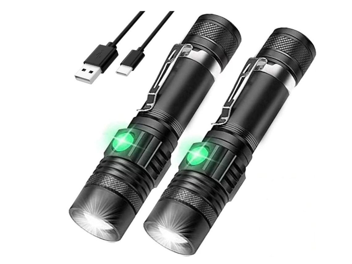 Antorchas Potente Linterna Led Antorchas Recargables Usb para Camping Paquete de 2 Negro YEMAESRE