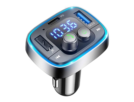 Transmisor FM Tarjeta TF U Disco Reproductor de MP3 PD18W Tipo C QC3.0 Cargador USB Manos libres Compatible con Bluetooth 5.0 Car Kit (Negro) ENZONS