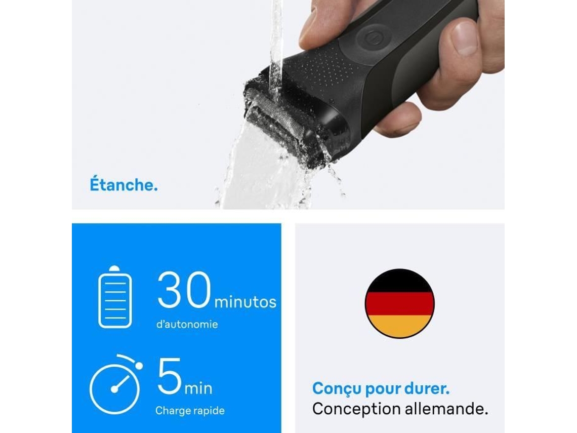 Afeitadora eléctrica Braun Serie 3 negra, batería de 30 minutos de duración y carga rápida de 5 minutos