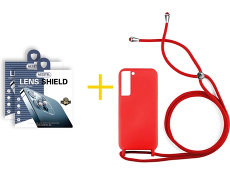 Carcasa + 2 Protectores de Cámara para Samsung Galaxy S22 Plus 5G ACCETEL Rojo
