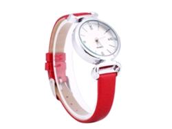 Reloj De Negocios Analógico De Cuarzo Para Mujer Con Diamantes De Imitación Y Correa Roja.