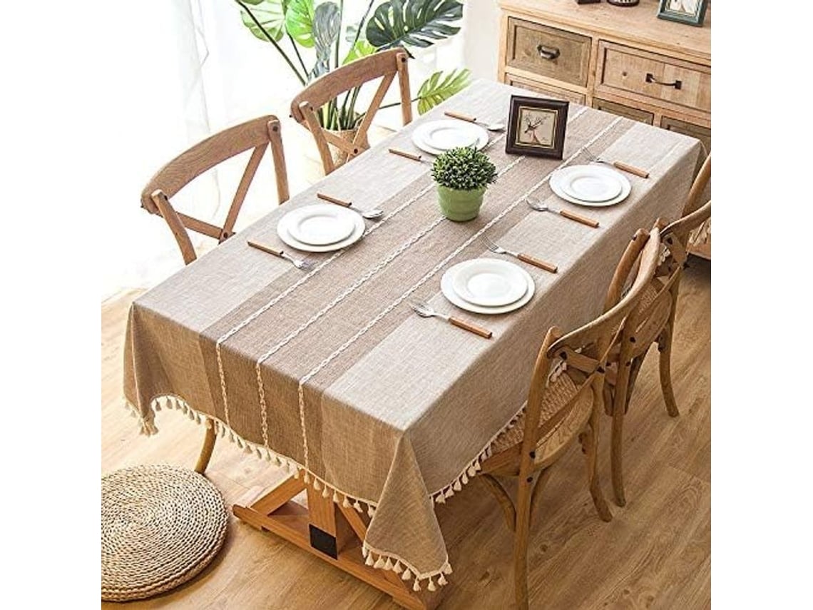 Rebe-mantel De Mesa Lavable De Algodón Con Borlas Sin Arrugas Para Interior Y Exterior (marrón, 55x55 Pulgadas)