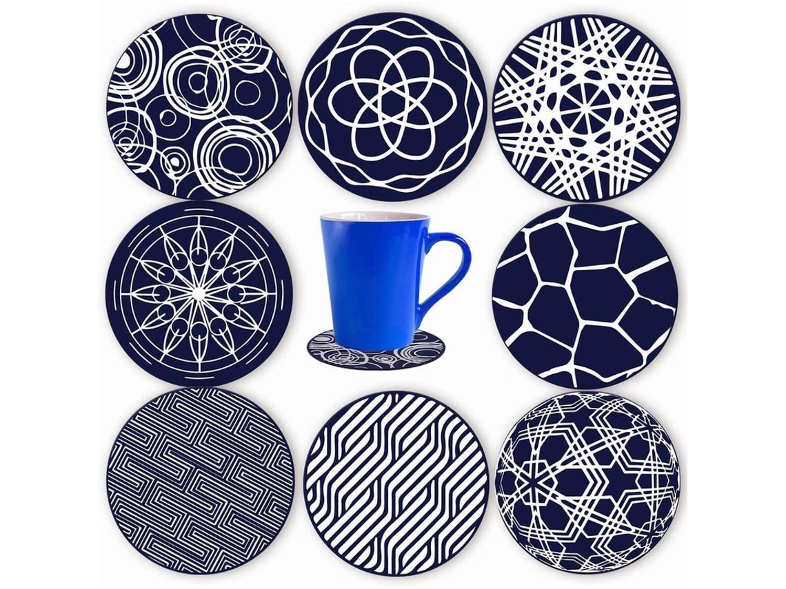Juego De 8 Posavasos De Silicona Azul, 10 Cm, Antideslizantes Para Tazas De Café, Té, Cerveza Y Vino.