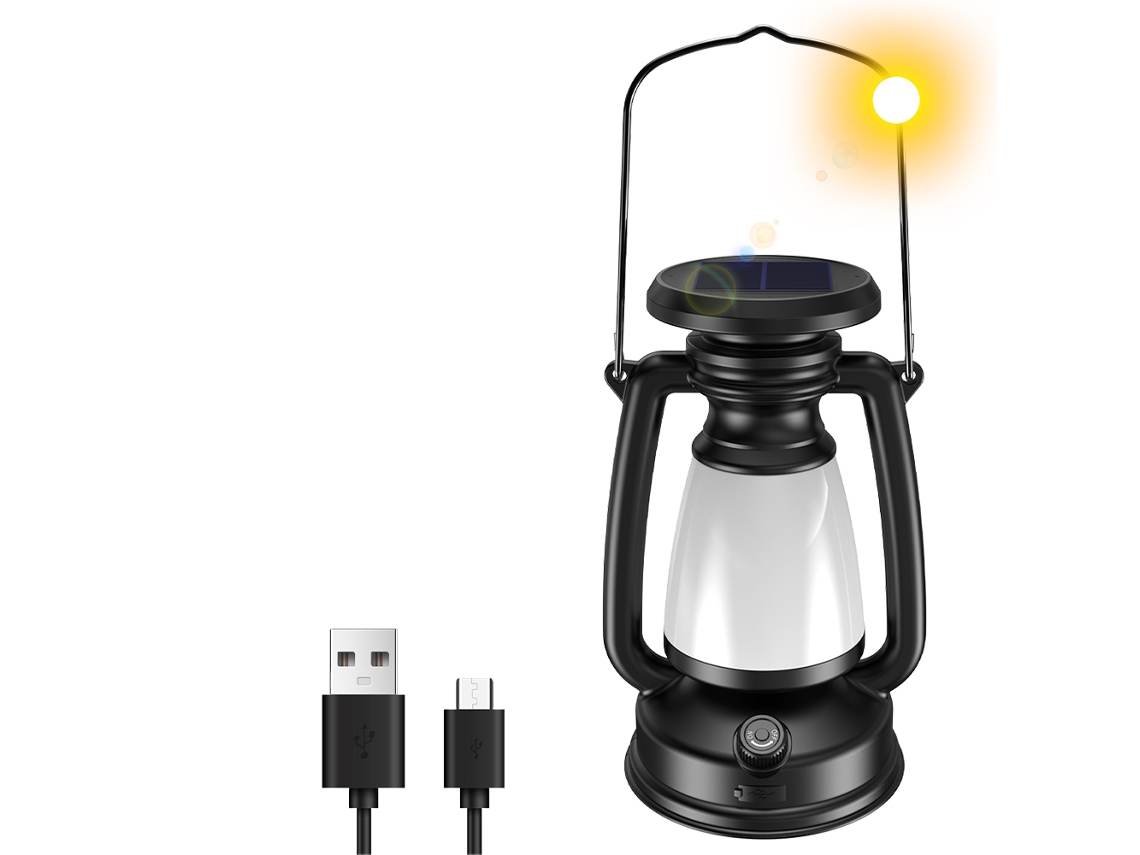 Linterna solar para acampar con luz fría y cálida, brillo ajustable, recargable por USB, ideal para actividades al aire libre. Aeuzwr