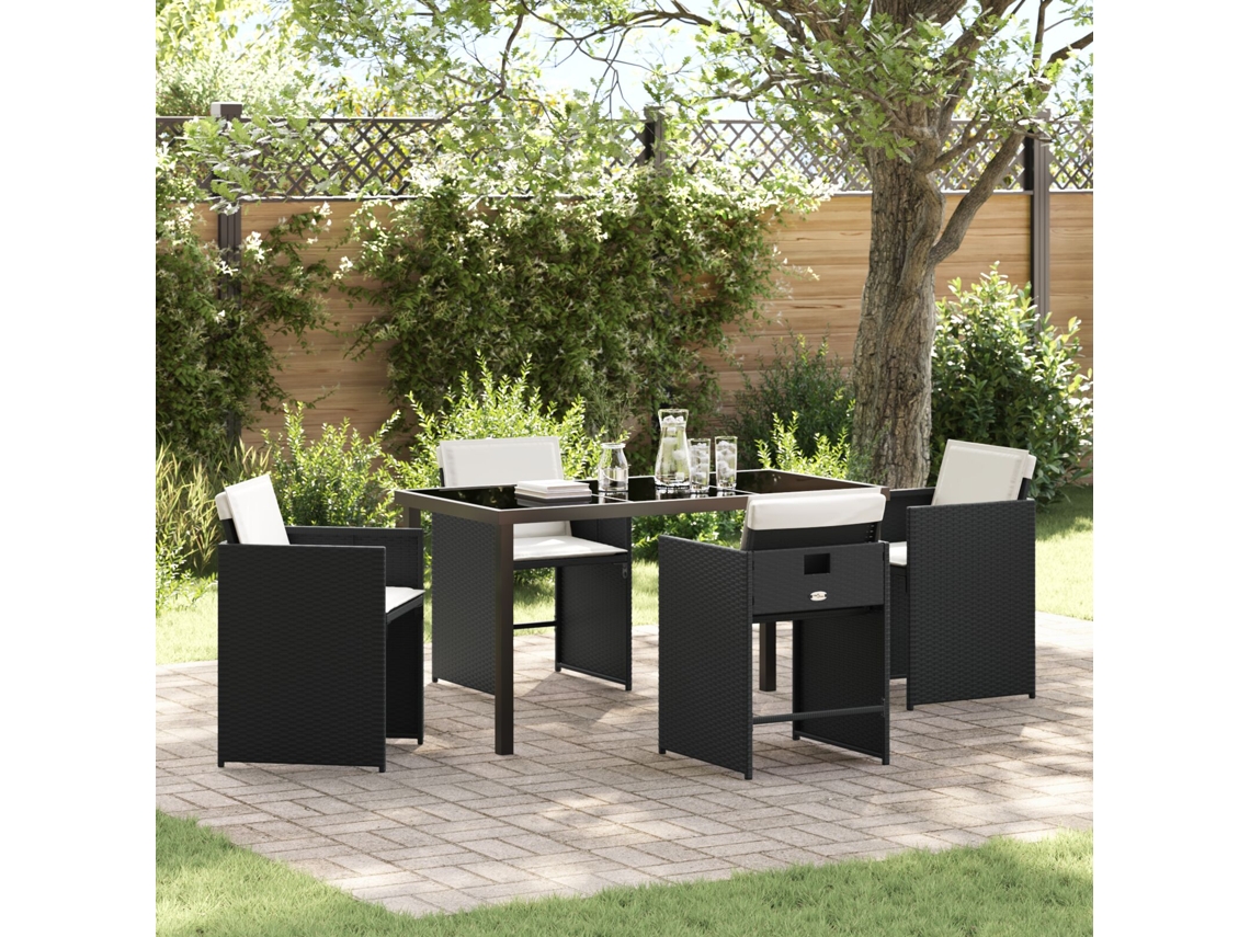 Juego de comedor de jardín de 5 piezas con cojines de ratán sintético negro Wsd553924 Lovely Home