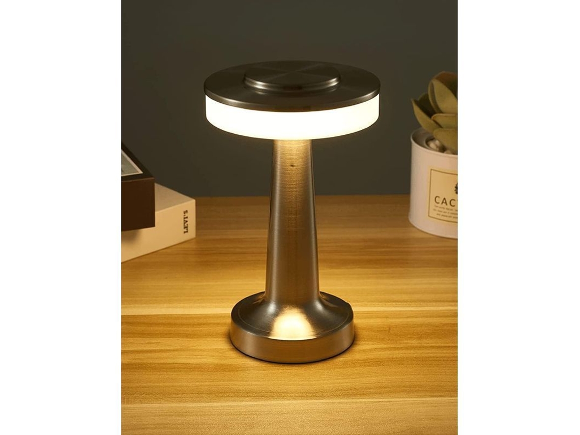 2026-lámpara De Mesa Led Portátil Inalámbrica Con Sensor Táctil Recargable Luz Nocturna De Oficina Metal Plateada