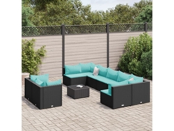 Conjunto de sofás de jardín de 10 piezas DKD Home Decor con cojines de mimbre negros
