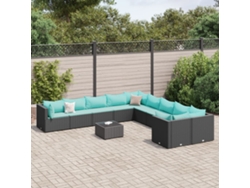 Conjunto de sofá de jardín de 11 piezas con cojines de mimbre sintético negro de DKD Home Decor