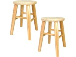 2X Taburete de Madera Infantil, banqueta de Madera Natural sin Tratar 34x22cm con reposapiés (2X Redondo - 30x22cm) COSHANO