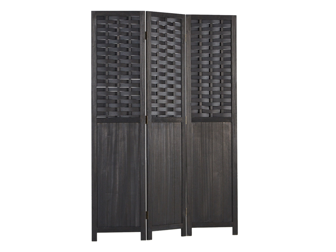Biombo divisor de ambientes de tres paneles en madera negra, 175 x 132 cm, Par06081