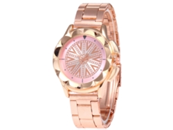 Reloj De Cuarzo Unisex Con Correa De Acero Moda Dial Redondo Simple (rosa)