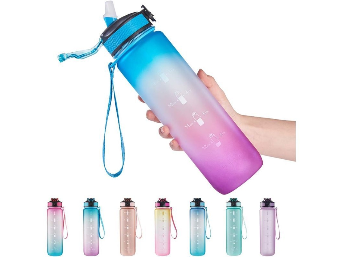 Botella de agua Rebe de 976 ml con temporizador, asa, a prueba de fugas, Tritan, libre de BPA, ideal para fitness, gimnasio y camping.