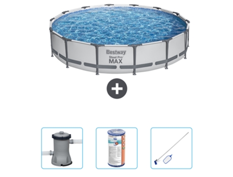Piscina BESTWAY Round Steel Pro MAX - 427 x 84 cm - Gris - Bomba incluida Filtrar - kit de limpieza