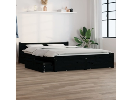 Cama Doble con Cajones MAISON EXCLUSIVE Estructura de Metal Negro (135x190cm)