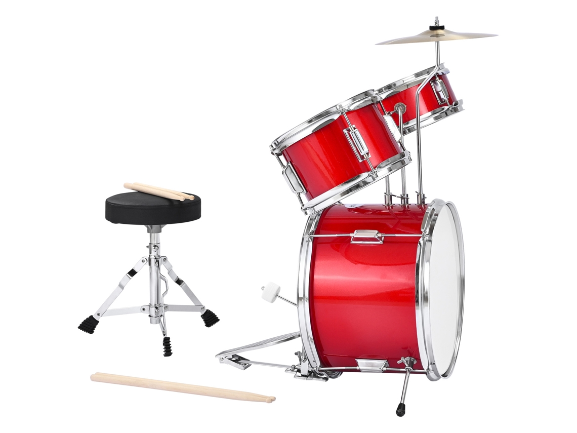 Batería infantil Succebuy, 3 piezas, 355,6 mm, para niños de 6 a 13 años, color rojo
