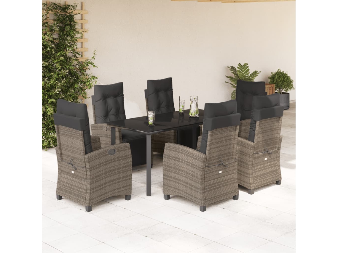 Juego de comedor de jardín de 7 piezas DKD Home Decor con cojines de mimbre gris