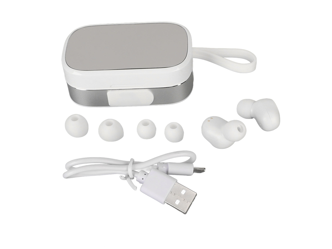 Fones De Ouvido Sem Fio Bluetooth 5.1 Ipx7 Display Digital Mini Earbuds Branco Com Cordão Para Celulares E Tablets