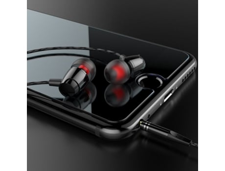 Auriculares intrauditivos de metal de 1,2 m Línea deportiva Auriculares estéreo con cable Aux de 3,5 mm con micrófono Negro