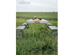 Maleta De Camping Con Mesa Y 4 Taburetes Plegables De Aluminio Gris - Diseño Compacto Y Elegante Para Exteriores E Interiores Gris