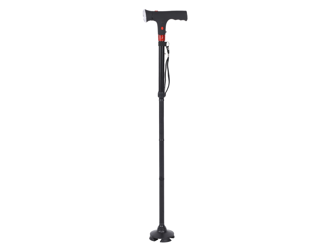 Bastón Plegable De Aleación De Aluminio Con Luz Y Cuatro Patas Antideslizantes Para Personas Mayores.