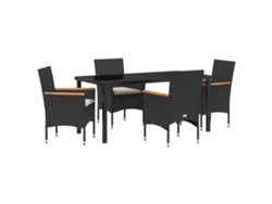 Conjunto de comedor de jardín Vidaxl de 5 piezas con cojines, ratán negro