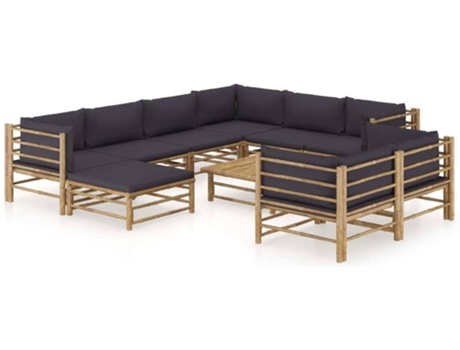 Conjunto 10 de muebles de jardín VIDAXL bambú con cojines gris oscuro