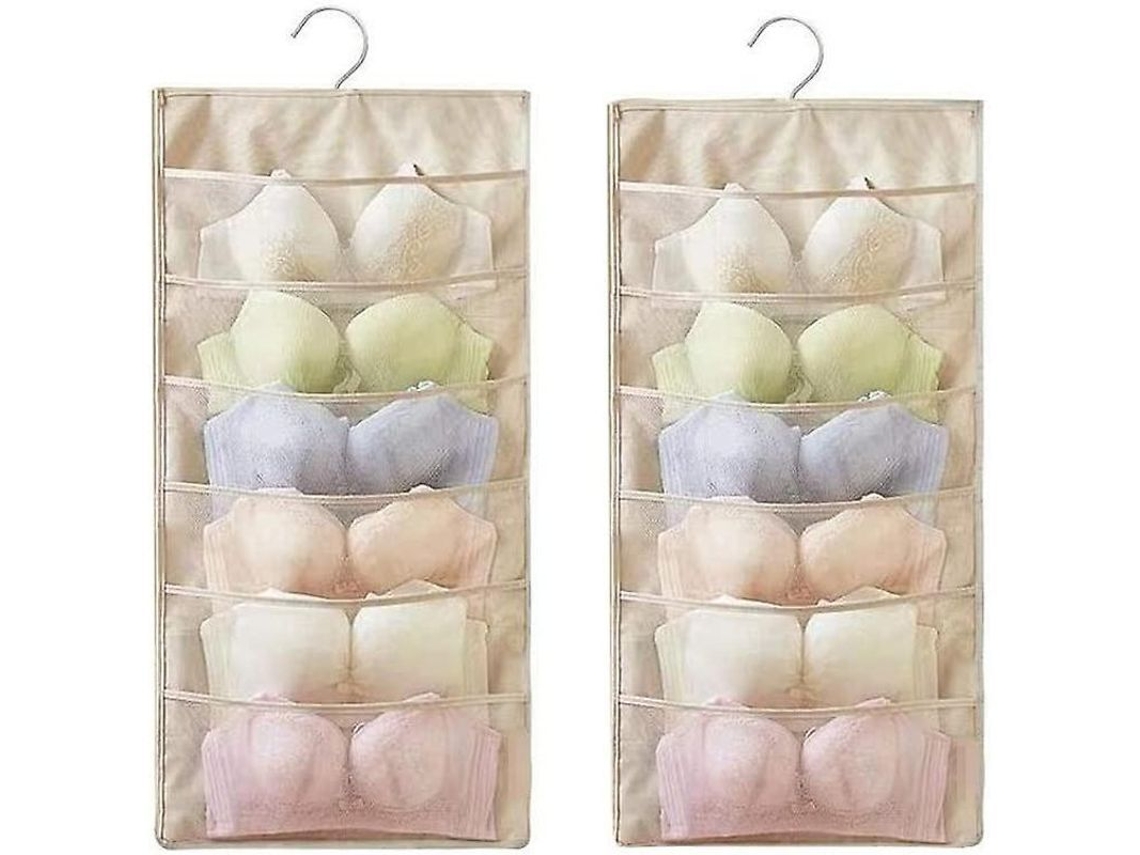 Organizador De Armario De Doble Cara Con 12 Bolsillos Para Bragas, Sujetadores, Calcetines Y Accesorios - Beige