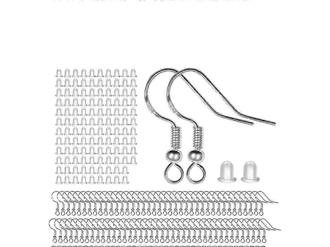 2026-2x 120 Ganchos De Oreja Y 120 Tapones De Silicona Para Joyería Diy Fiestas Material Plata 925 Plated
