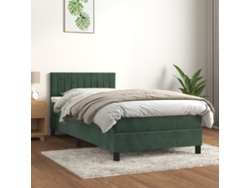 Cama Box Spring Con Colchón Terciopelo Verde Oscuro 80x200 Cm
