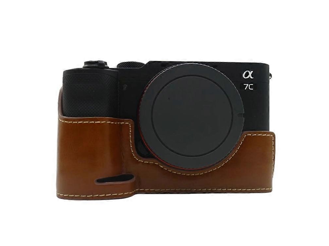 Estuche de piel sintética para cámara Sony A7c con parte inferior protectora y apertura para batería Facpoet
