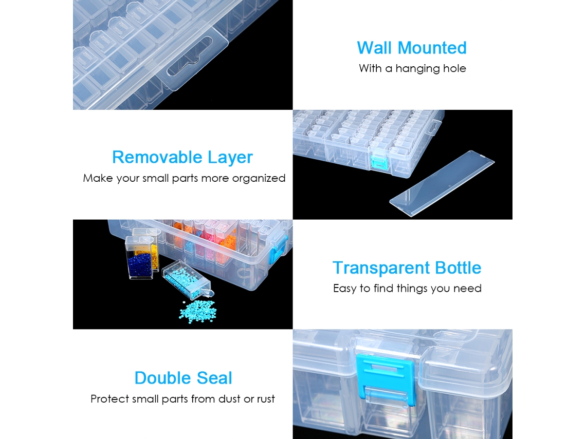 Caja De Almacenamiento De Diamantes Plástica Transparente Con Compartimentos Y Etiqueta