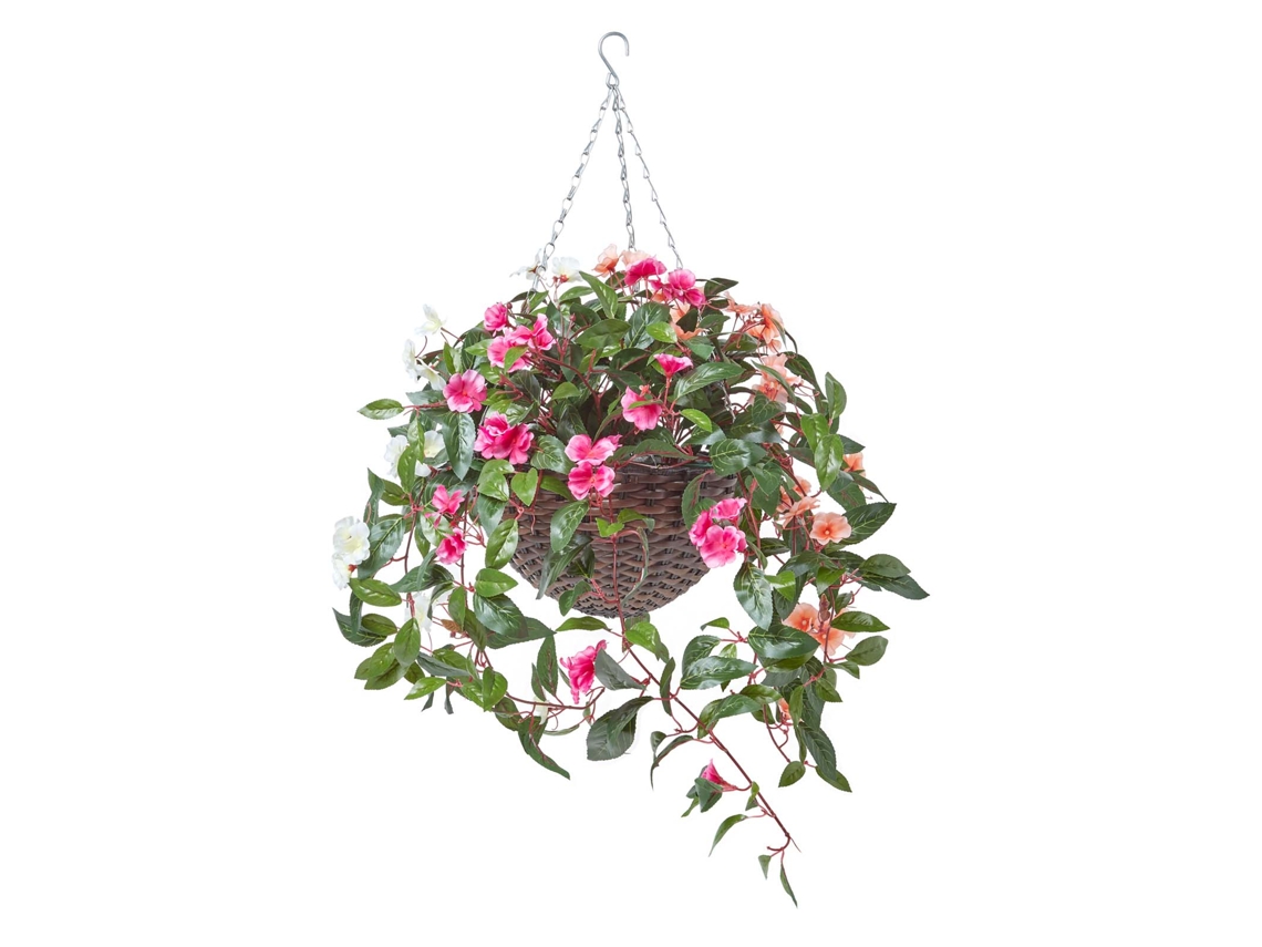 Cesta colgante de impatiens blanca, naranja y rosa de Homescapes, 85 cm