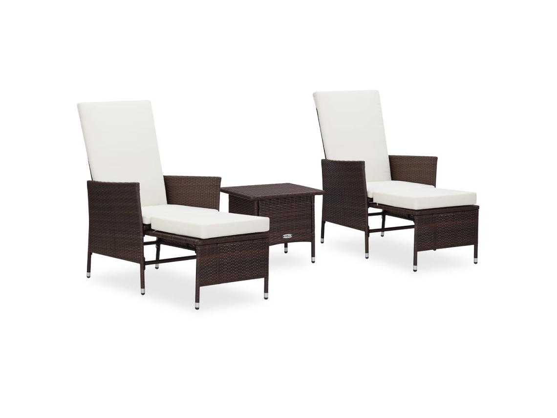 Conjunto de jardín de 3 piezas con cojines de mimbre marrón de DKD Home Decor