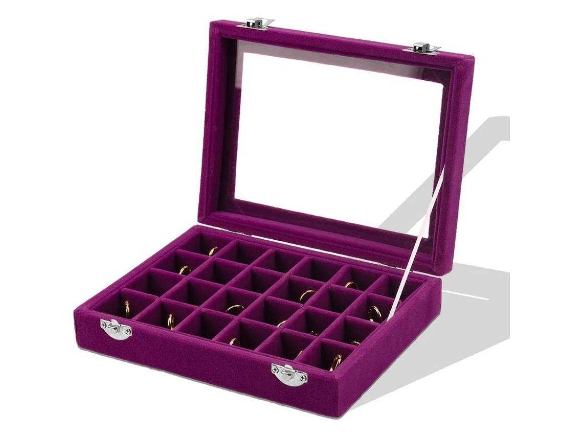 2026-33156-caja De Joyería De Terciopelo Con 24 Compartimentos Pequeña Organizador (morado)