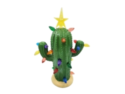 Adorno Navideño De Cactus Con Luces En Resina, Estilo Nostálgico Para Decoración De Mesa, Navidad